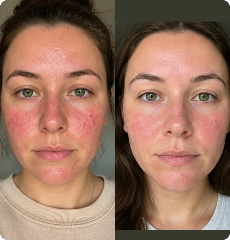Before and After comparison showing results for Rosacea