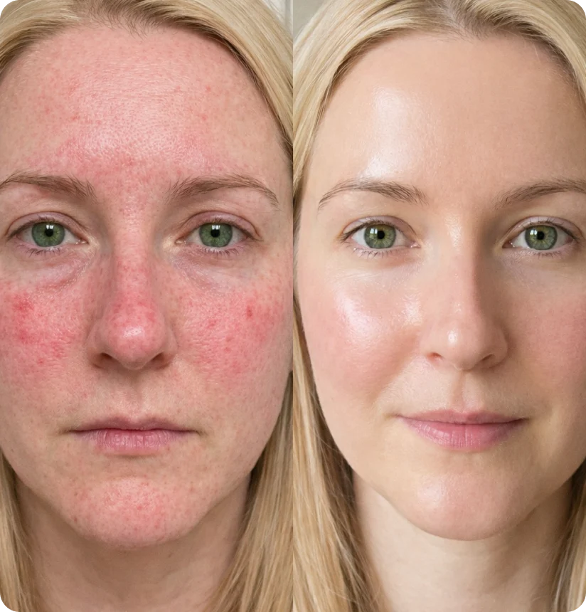 Before and after transformation profile for Emily, 34